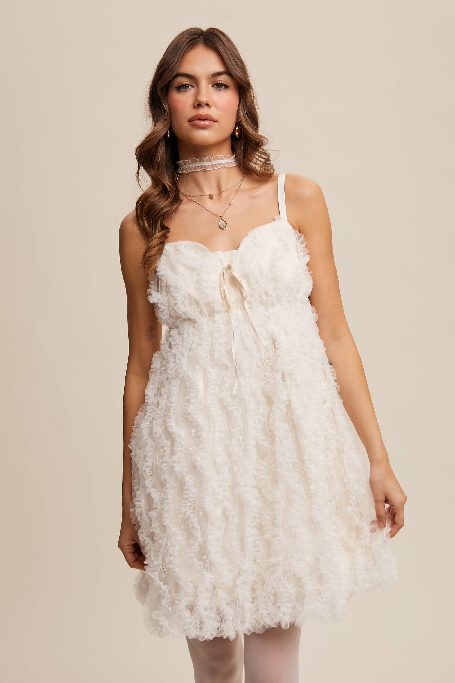 Listicle - Wholesale Dress - Women's - Fluffy Mesh Lace Layered Mini Dress2