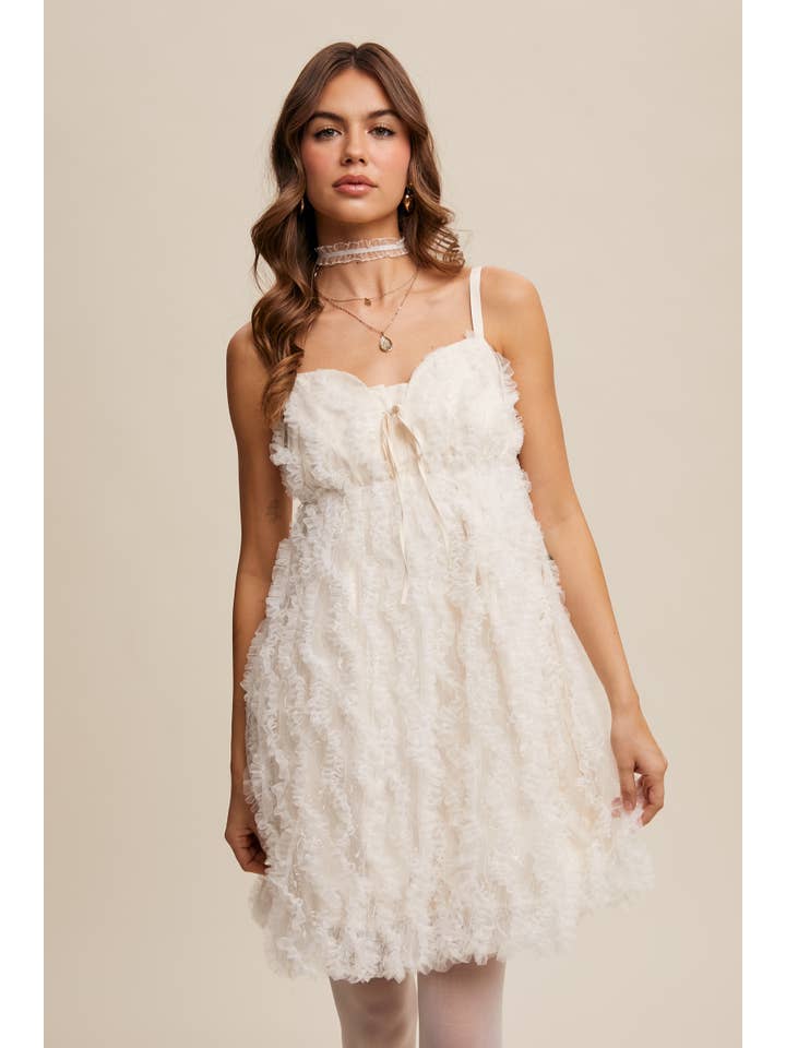 Listicle - Wholesale Dress - Women's - Fluffy Mesh Lace Layered Mini Dress2