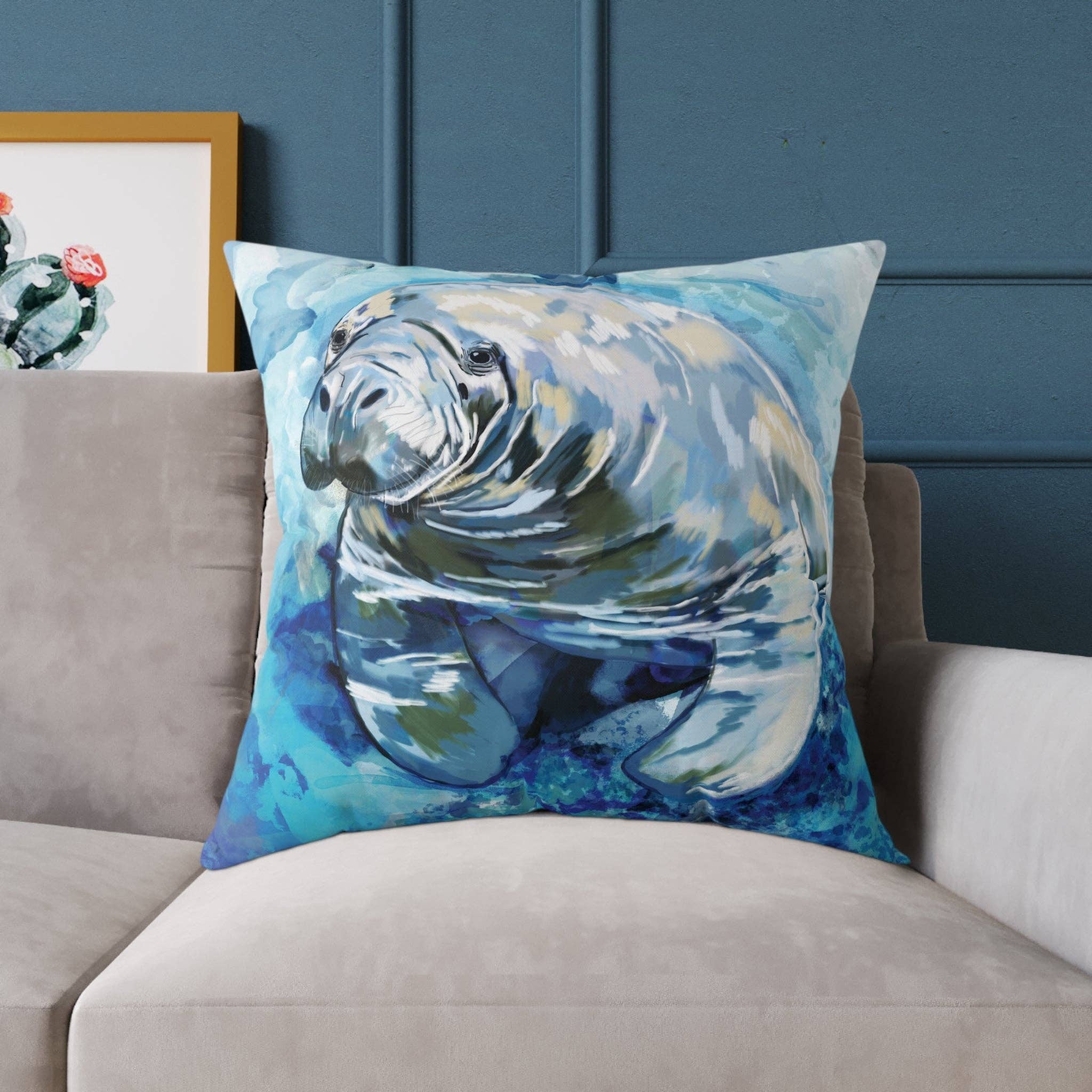 Blue Cava – wholesale Throw/decorative pillow – Artistic Manatee Pillow, Nautical Home Accent, Coastal Throw Pillow - 16”, 18”, 20”, 24” 26”10