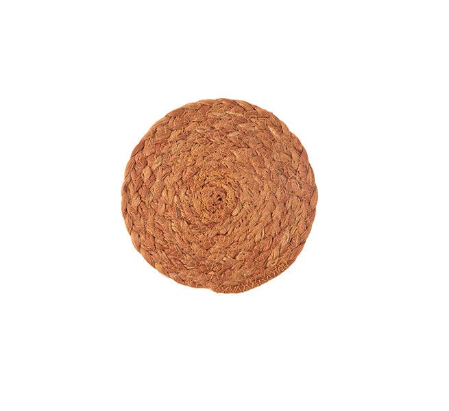British Colour Standard North America - Wholesale Coasters - BRITISH COLOUR STANDARD - Silky Jute Coasters in Cinnamon, Tied Set of 4, 4.7'' D3
