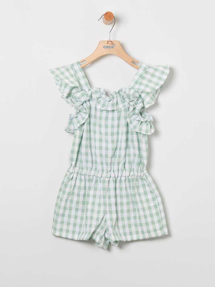 Mädchen Overall Vichy mit vorderer Schleife und Rüschen. für den Großhandel von COCO ACQUA