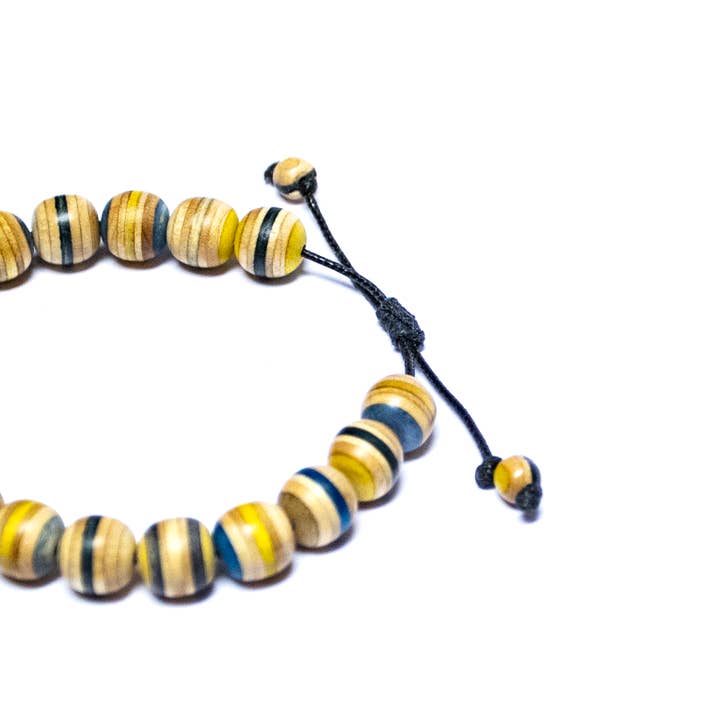 Skate4create - Wholesale Beaded bracelet - Yellow wooden Recycled Skateboards Wood Bracelet - 10mm2