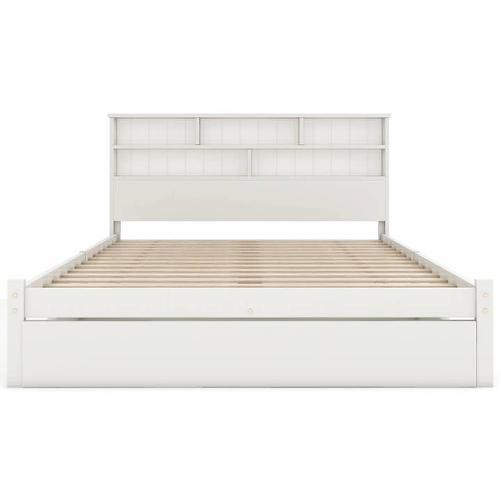 Lit double de rangement en bois blanc avec étagères et tiroir sous le lit 135x190cm FIELDLINE UK for wholesale by Urban Meuble UK