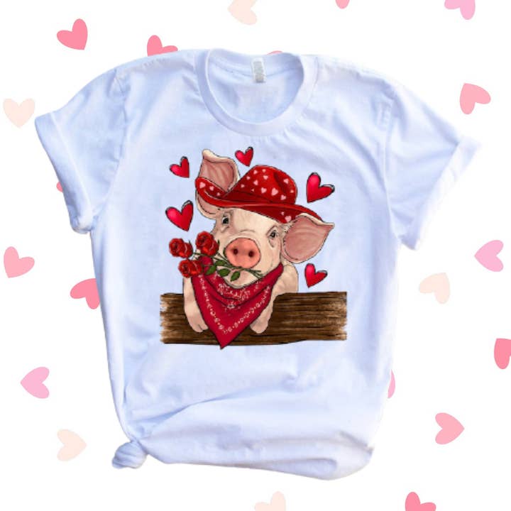 Camiseta gráfica Valentine Pig por atacado de Londas Trendy Tees