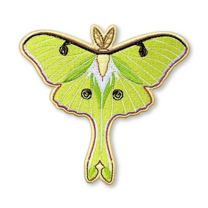 Luna Moth Iron-On Embroidered Patch for wholesale by Allison Stoiser Art