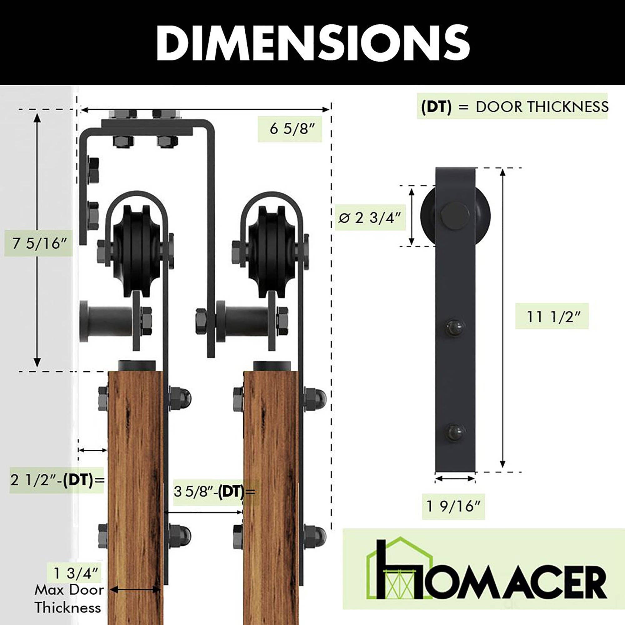 Homacer INC - Wholesale Knob/Pull - Double Track U-Shape Bypass Sliding Barn Door Hardware Kit - Classic Design Roller6