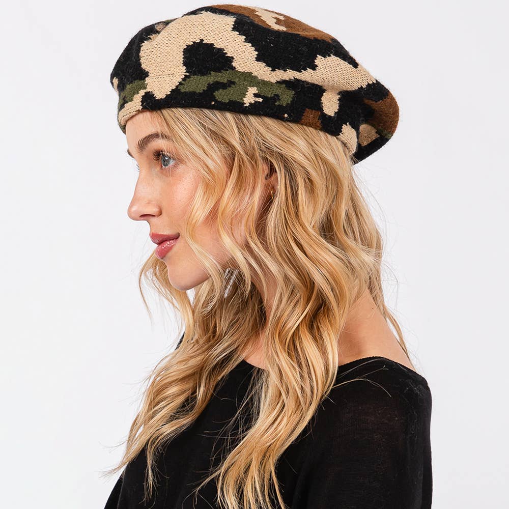 Sensibling Corp. - Wholesale Beret - Women's - Camo Knit Beret Hat
3