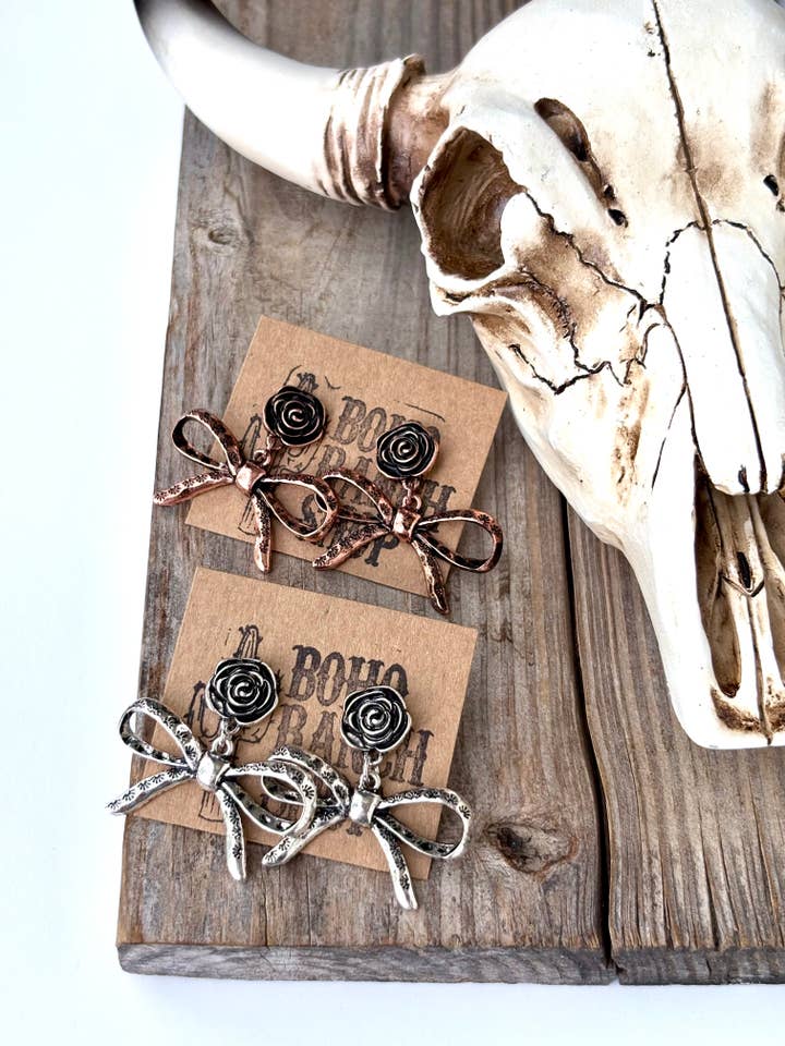 Western Flower & Coquette Bow Post Drop Earrings for wholesale by Boho Ranch Shop
