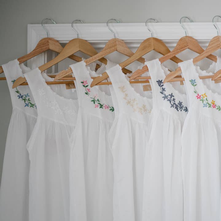Maison d' Haiti - Wholesale Nightgown – Women’s - Embroidered Cotton Nightgown - White Floral Design2