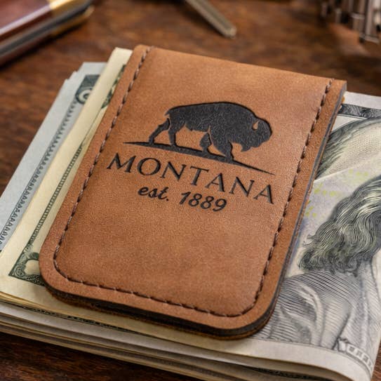 Custom Laser Engraved Leatherette Money Clip for wholesale by Cabin and Reel Engraving