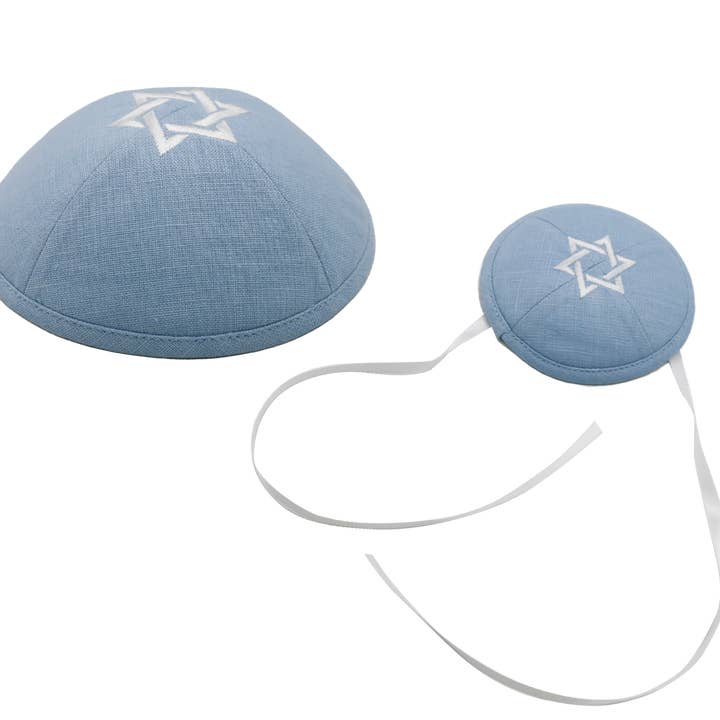 Ensemble de kippas père et fils Bris Magen David pour la vente par Kippot World