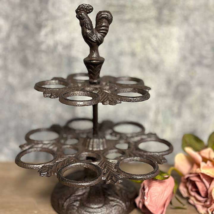 Vagabond Vintage - Wholesale Egg Cup/Holder - Cast Iron 2 Tier Ornate Egg Holder0