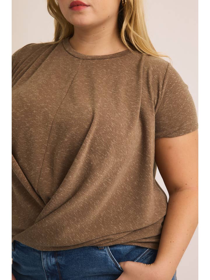 GILLI - Wholesale Shirt - Women's - **PLUS** ROUND NECK FRONT TWIST SHORT SLEEVE TOP
