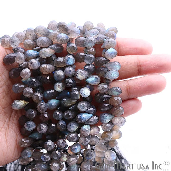 Labradorite Briolette Drops Beads, 11 Inch Gem Strand,12x6mm for wholesale by GemMartUSA
