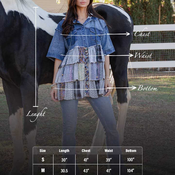 Young Threads - Wholesale Blouse - Women's - Front-Open Hooded Denim Shirt with Playful Mixed Ruffles
14