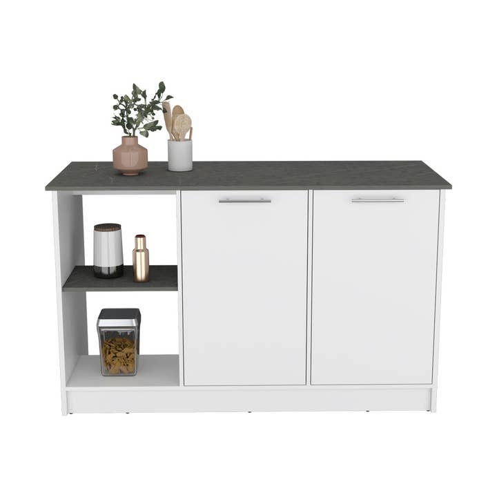 Treevol Furniture - Wholesale Kitchen Storage/Organizer - Kitchen Island Padua, Countertop and 2 Shelves, White / Onyx5