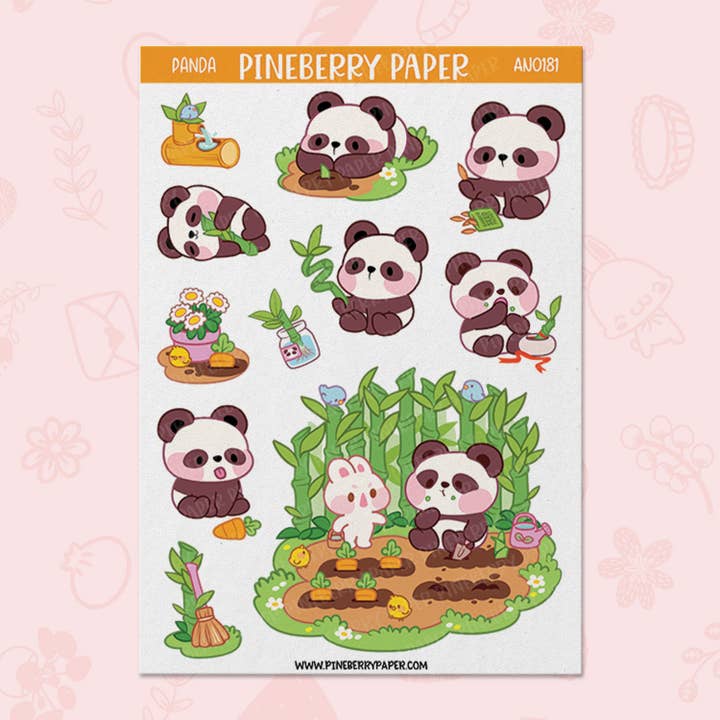 Panda Garden Sticker Sheet for wholesale by Pineberry Paper
