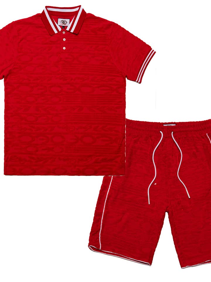 F178 Barok Terry Polo Kort Sæt - Rød for engroshandel hos Frost Originals