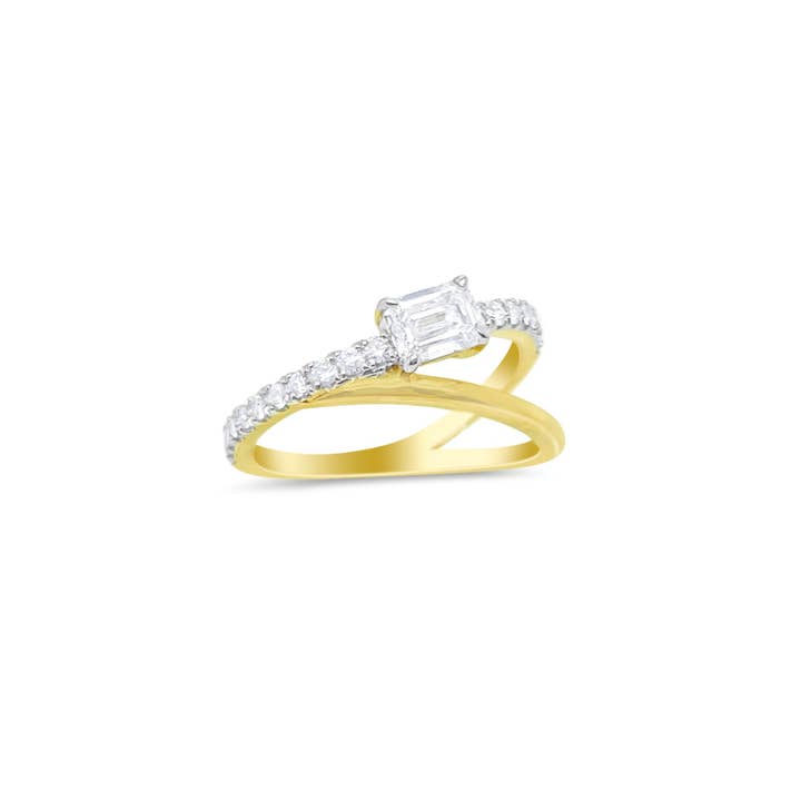 14 kt Yellow Gold Prong Set Emerald Cut .85 Ct Lab Grown Diamond Ring for wholesale by Meira T
