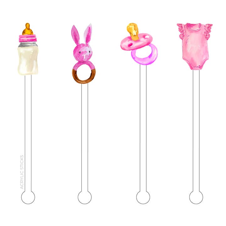 BABY GIRL SHOWER ACRYLIC STIR STICKS COMBO for wholesale by XO ACRYLICS | ACRYLIC STICKS