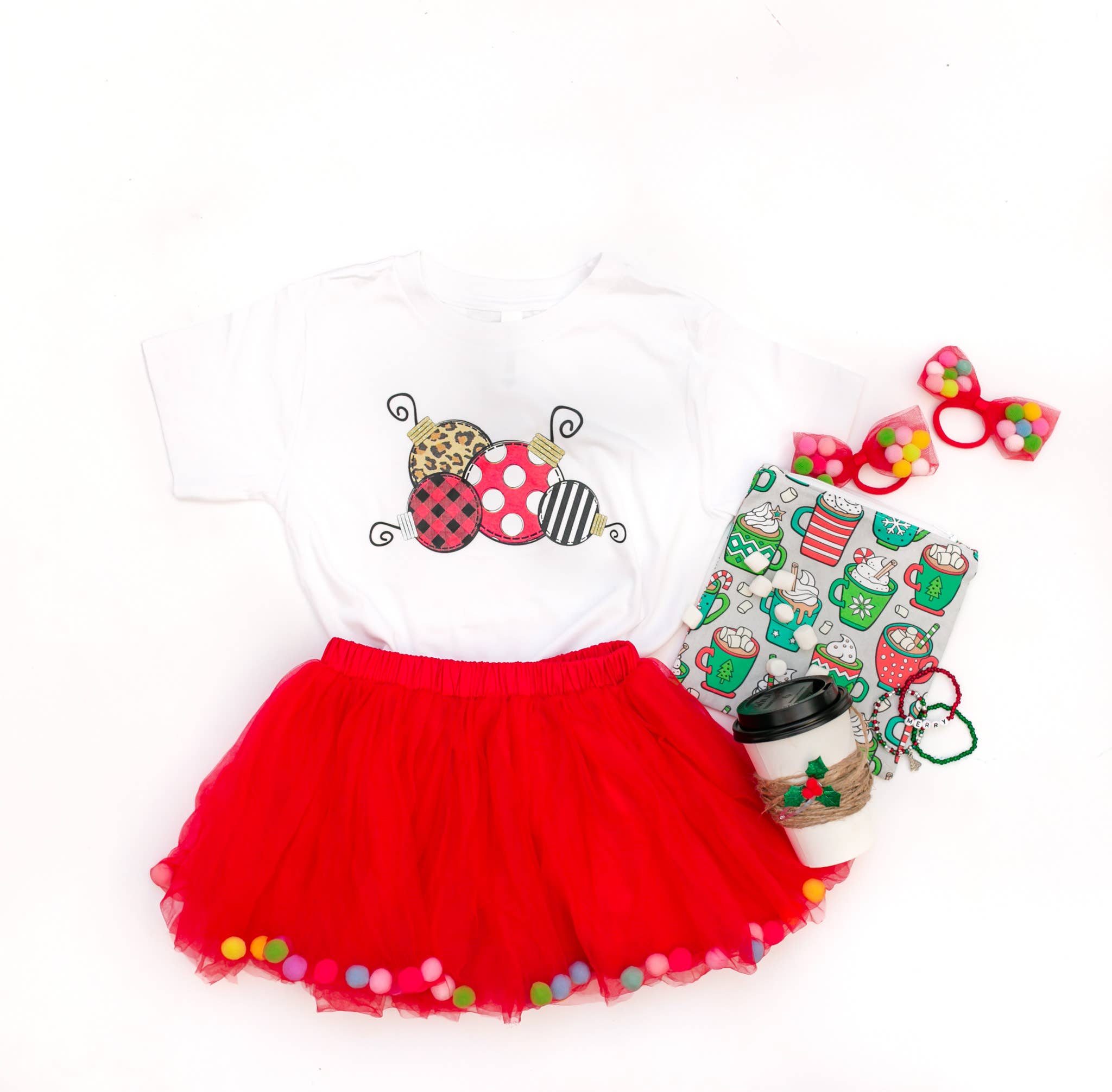 Tutu Joli LLC – wholesale Tutu – Child – Red Kids Pom Pom Tutu & Bow Hair Tie - 2Pcs Red Tutu Girls5