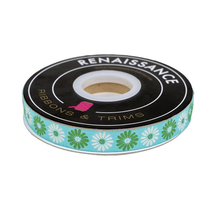 Best Day - Vintage Flower in Turquoise 5/8" - by Melody Miller - 15 Yard Spool for wholesale by Renaissance Ribbons