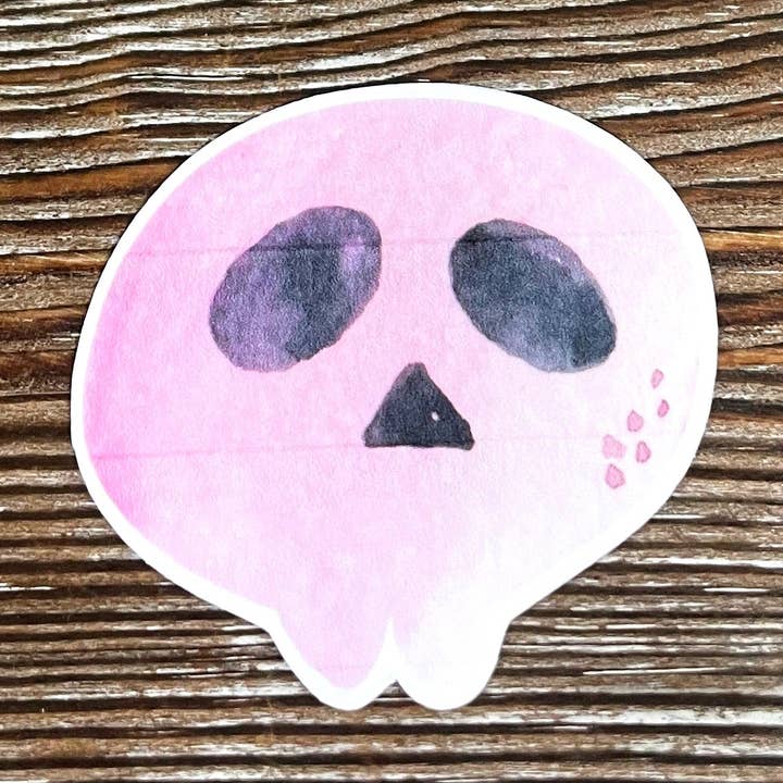 Autocollant en vinyle découpé en forme de crâne aquarelle, style bohème amusant, résistant à l'eau, pastel rose d'Halloween | Autocollant ou aimant pour la vente par Handmade by Marlayna