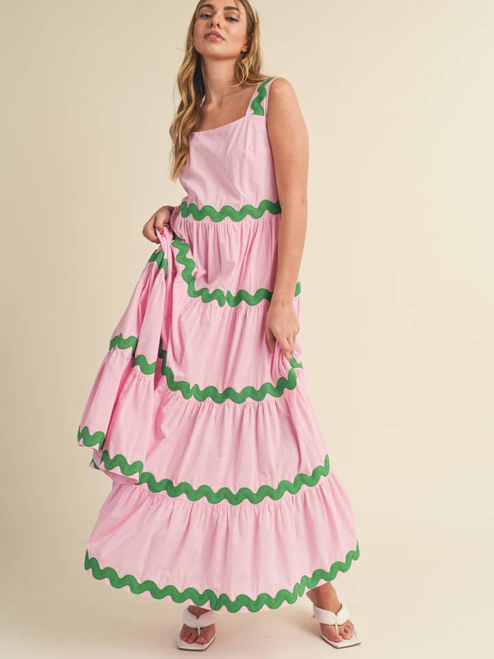 &MERCI - Wholesale Dress - Women's - TIERED RIC RAC TRIM MIDI DRESS MDR3074