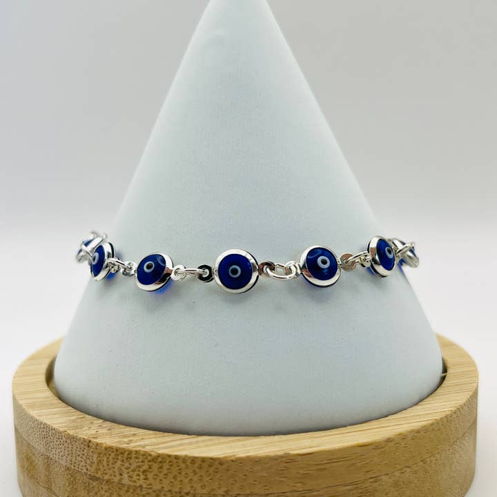 Loli - Wholesale Link & Chain Bracelet - Lux Crystal Chain Evil Eye Bracelet - Silver - Gold Color7