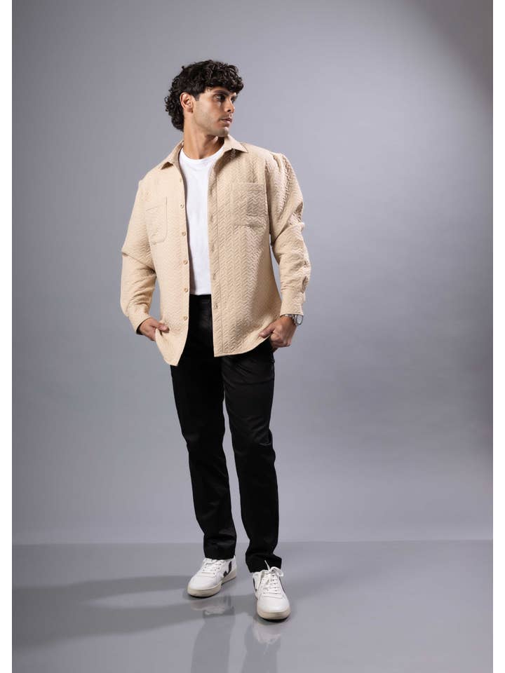 252219 - Beige Button Up Long Sleeve Dress Shirt for wholesale on Faire2