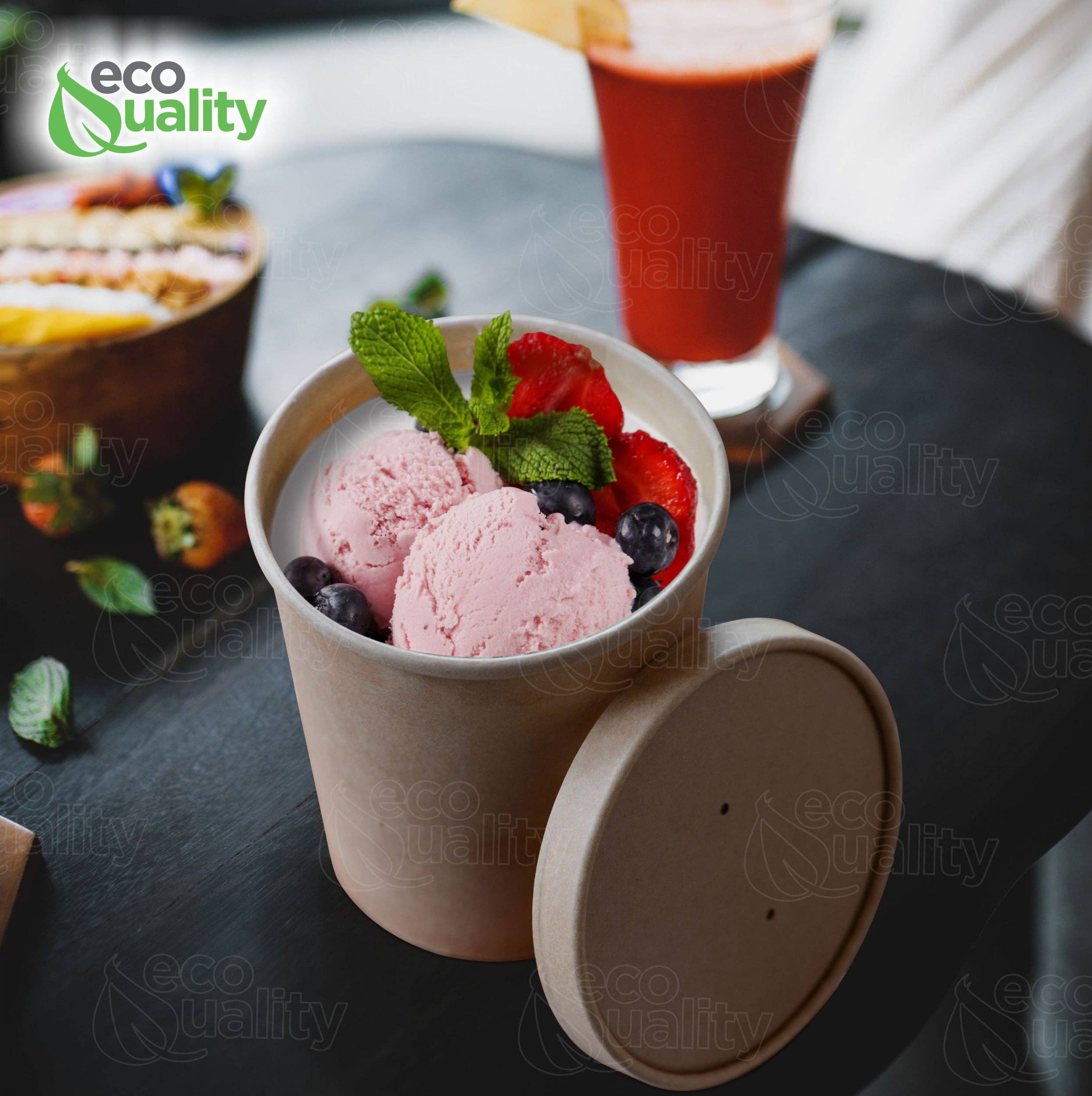 EcoQuality - Wholesale Voedselopslagcontainer - 32 oz kraftpapieren voedselsoepbeker voor eenmalig gebruik met geventileerd papier7