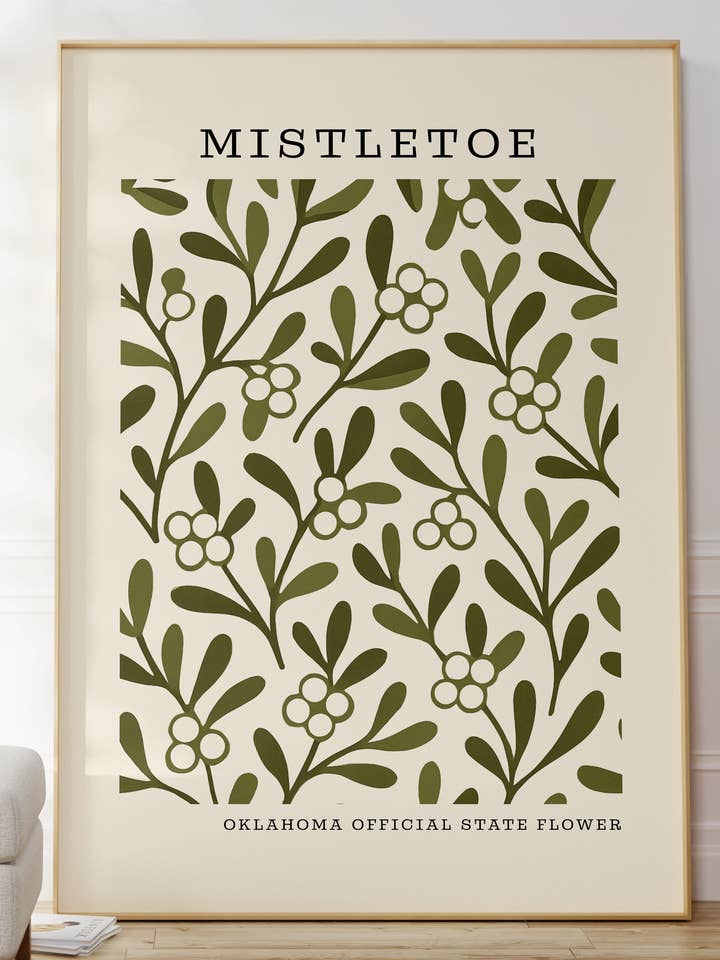 Oklahoma State Flower Art Print – Mistletoe for wholesale by The FlatFile Society