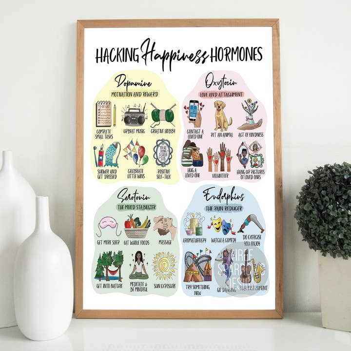 Hacking Happiness Hormones | Coping Skills Poster for wholesale by Three Sparrows Design
