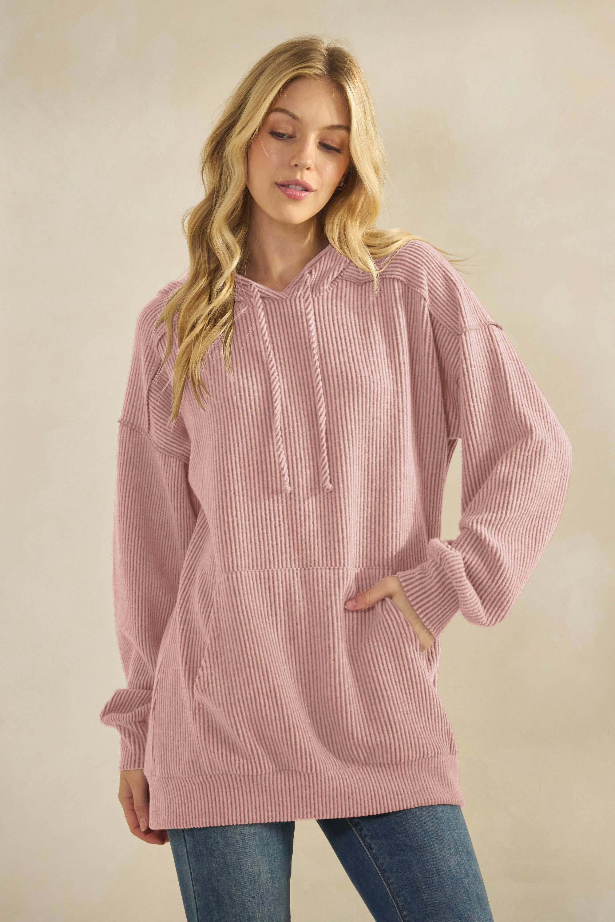 HEIMISH – Großhandel Hoodie – Damen – ET7964-10 LANGÄRMLIGES GEBÜRSTETES URBANES RIPPEN-KAPUZENOBERTEIL10