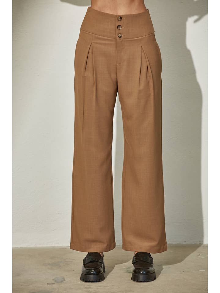 MOCHA High Waisted Pleated Button Down Wide Pants for wholesale on Faire
