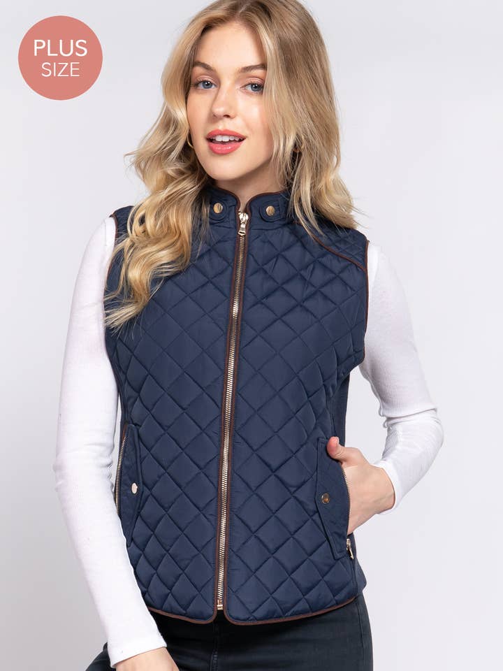 Active Basic | Active USA - Wholesale Outerwear Vest - Women's - Suede Piping Quilted Padding Vest7