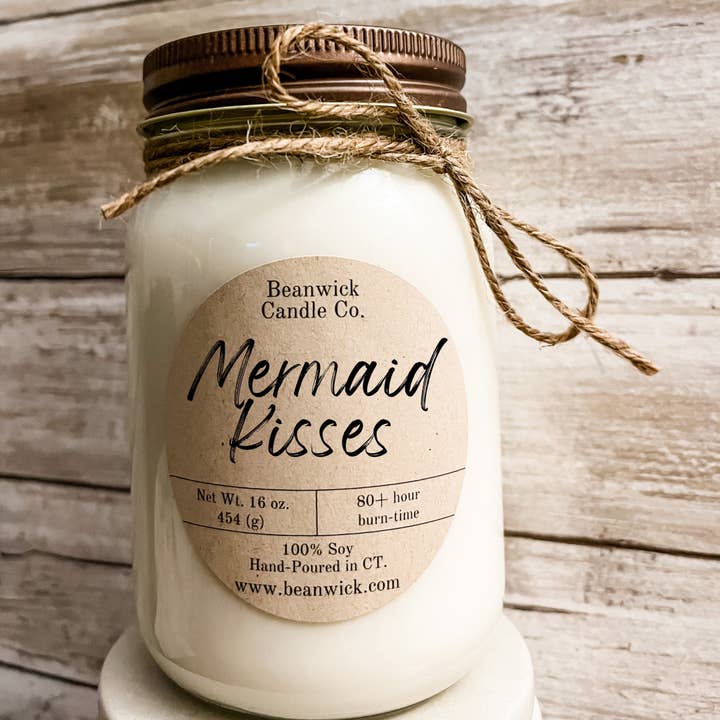 MERMAID KISSES Sojakaars in Mason Jar Uniek cadeau voor wholesale door Beanwick Candle Co.