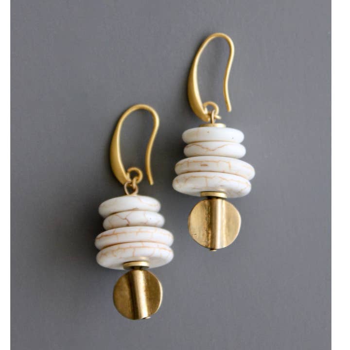 David Aubrey Jewelry - Wholesale Dangle Earrings - BKNE05 White magnesite and brass earrings0