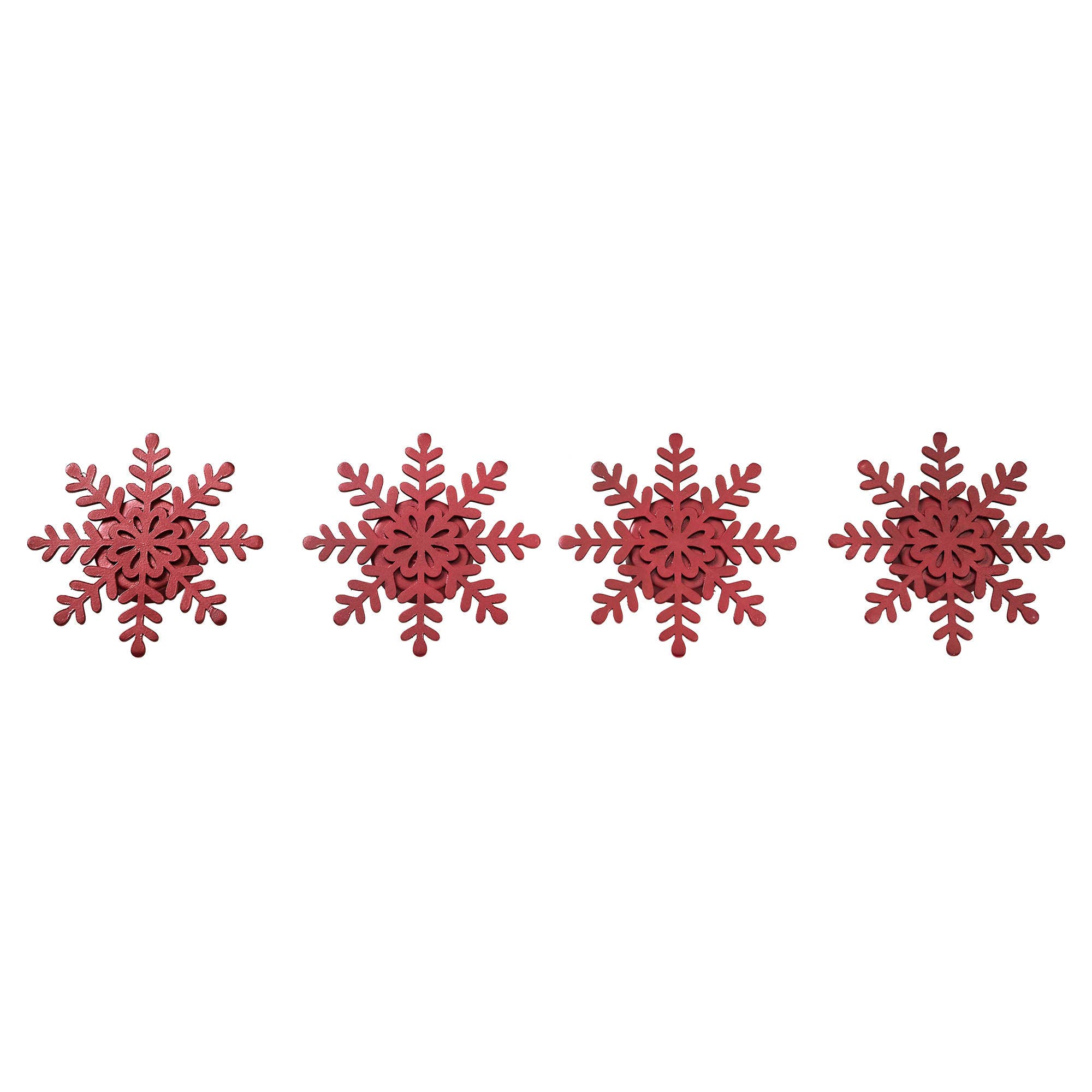 VHC Brands - Wholesale Candle Holder - Tealight Holder Snowflake Barn Red Set of 4 0.6x4.13x4.134