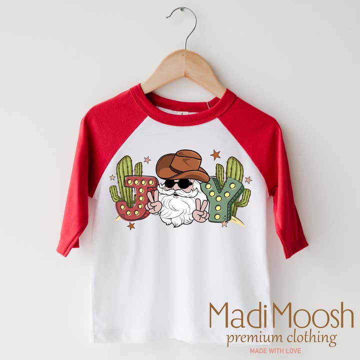 Madi Moosh - Wholesale Screen Printed T-Shirt - Kids - Cowboy Santa Christmas Shirt - Western Christmas Tee