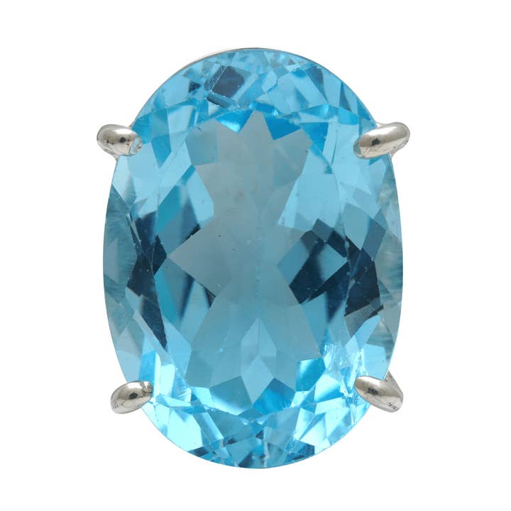 15 - 16 Ct Oval Cut blå topas sten justerbar Cocktail Ring i USA storlek 7 i Silver inställning för wholesale av Vayo Pearls