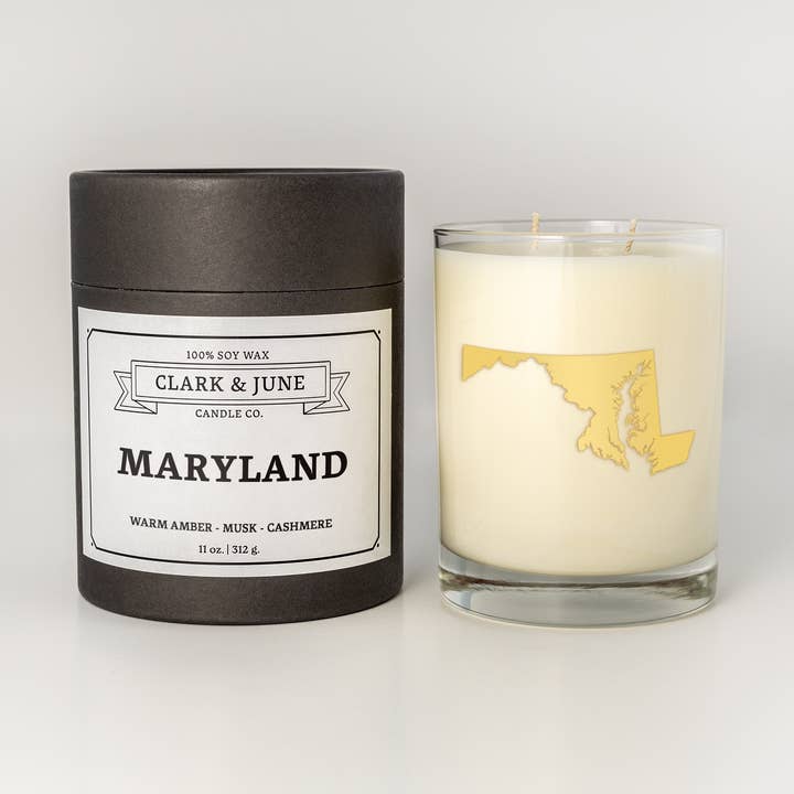 Maryland|Warm Amber - Musk - Cashmere 11oz Soy Candle for wholesale by Clark & June Candle Co.