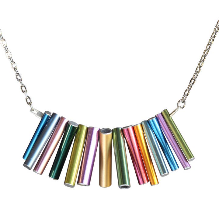 Knitting needle large stacked necklace for wholesale by Amy Pfaffman Jewelry