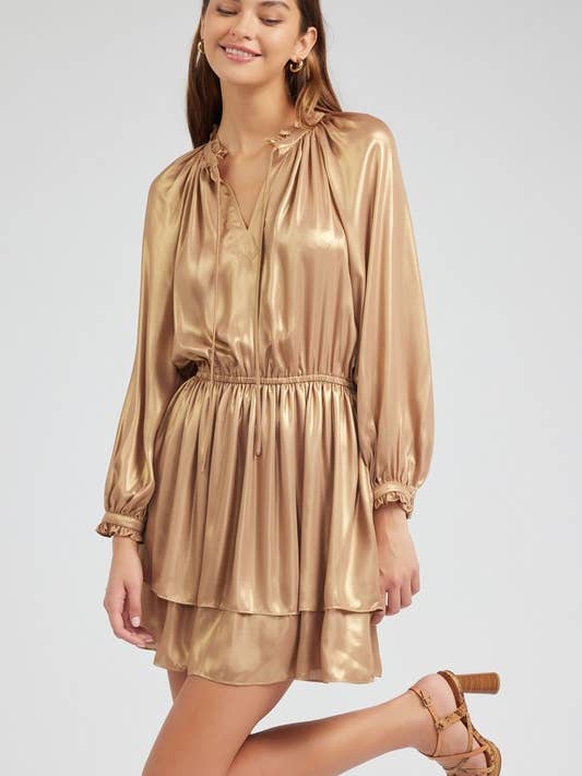 Gouden mini-jurk met ruchesdetails voor wholesale door Current Air