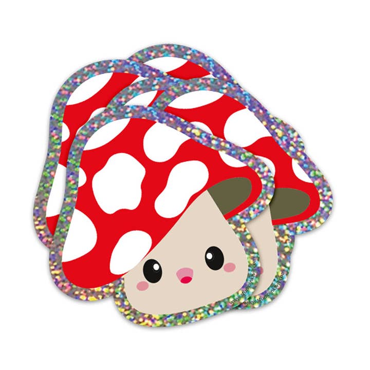 Glitter sticker Toadstool red mushroom with white dots for wholesale by Studio Inktvis