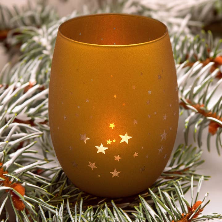 VIK - 2 Photophores en verre gravé motif PLUIE D'ETOILES pour la vente par Graphic Home Editions