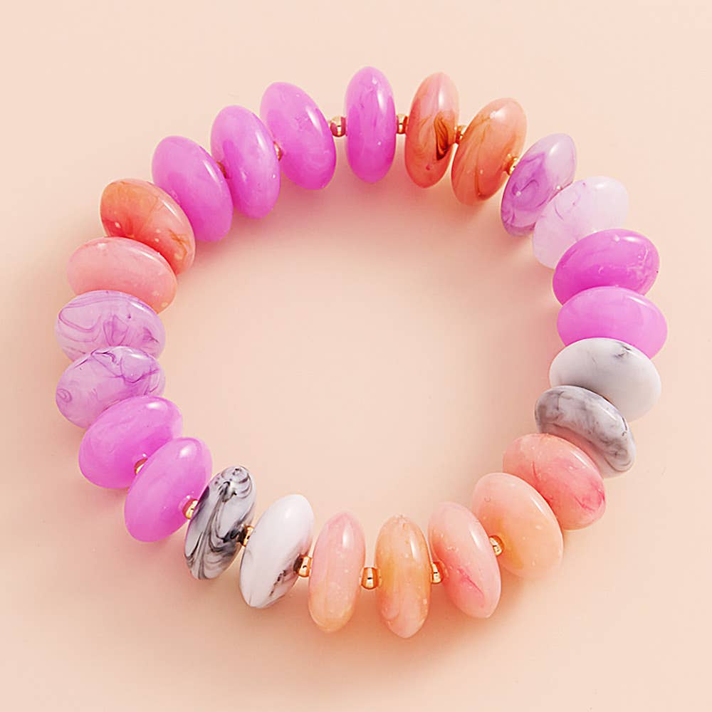 Sensibling Corp. - Wholesale Beaded Bracelet - Ombre Resin Oval Disk Beaded Stretch Bracelet
2