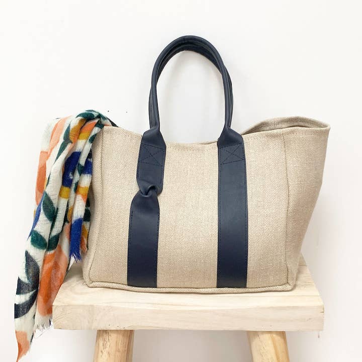 Tragetasche aus natürlichem Hanf mit schwarzem Leder für den Großhandel von Fossette