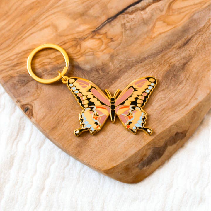 Elyse Breanne Design - Wholesale Keychain - Women's - Pink Swallowtail Metal Keychain 2x2 in.1
