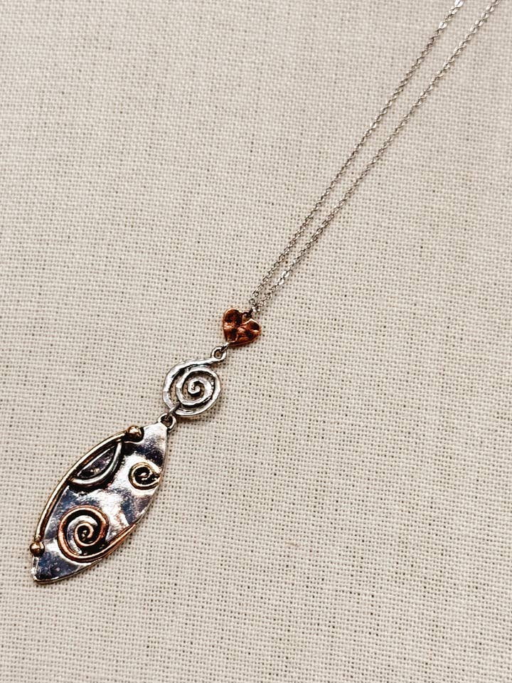 Mixed Metal Swirls Pendant Necklace for wholesale by Gracie Rose Designs